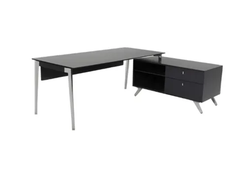 Stilvoller grauer Eckschreibtisch aus Holz für das moderne Büro - Moderner Eckschreibtisch in elegantem Grau, ideal für Ihr Arbeitszimmer. Mit zwei Schubladen für optimalen Stauraum und einem ansprechenden Design, das Funktionalität und Stil vereint.