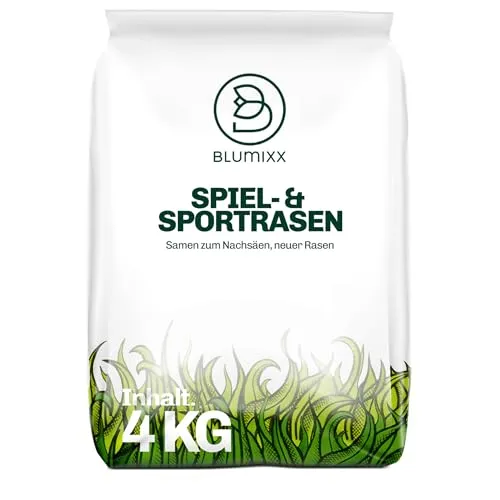 Rasensamen Sport & Spiel schnellkeimend 160 m², robust, sattgrün, ideal für Neuansaat und Nachsaat, Rasensaat Grassamen Frühjahr bis Herbst (4 kg) 4 kg