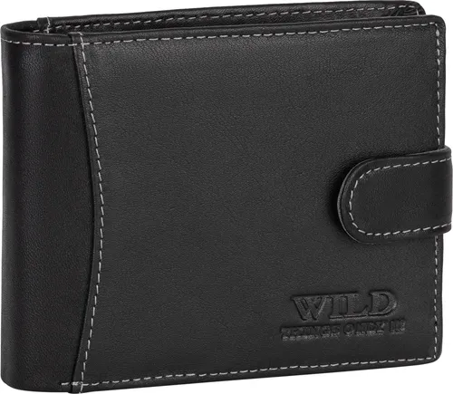 RFID Echtleder Geldbörse Herren Querformat Schwarz (5503)