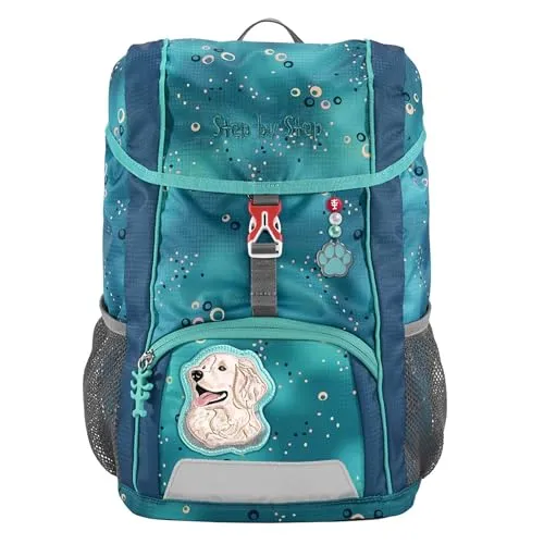 Step by Step Rucksack-Set Kid Dog Basty - ergonomischer Mini-Ranzen in türkis, mit Sitzkissen und höhenverstellbarem Brustgurt für Kindergartenkinder, umweltfreundlich und individuell gestaltbar