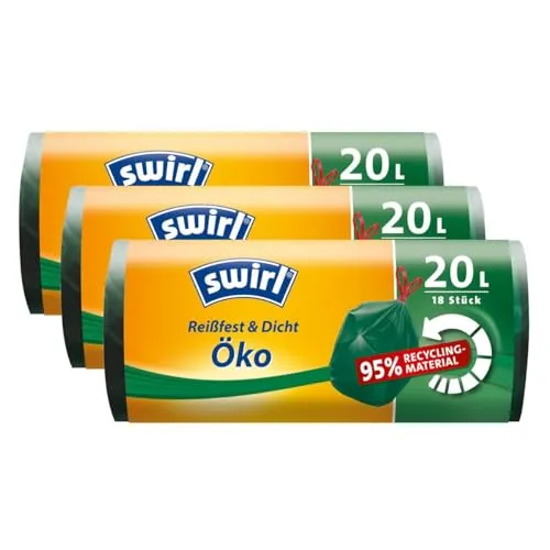 3x Swirl Öko Müllbeutel 20L (18 stk./ Rolle) mit Zugband
