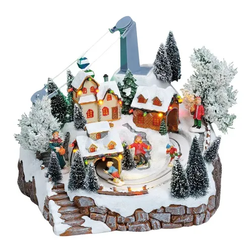 Weihnachtliche Winterszene mit Seilbahn und Musik