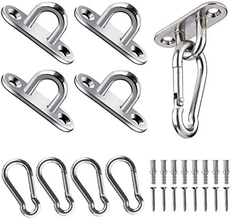 JOYUE Edelstahl Augplatte und Edelstahl Karabiner, Edelstahl Decksplatte Karabinerhaken, Premium Ösenplatte für Sonnensegel, Hängesessel, Wand-Befestigung, Decken-Befestigung, Wand-Haken