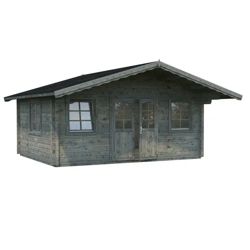 Gartenhaus Palmako Helena 18,6 m² inkl. Fußboden - Gartenhaus mit Satteldach, aus robustem Holz in Grau, ideal für Gartenlagerung oder als Rückzugsort, inklusive Fußboden und Vordach für zusätzlichen Komfort.