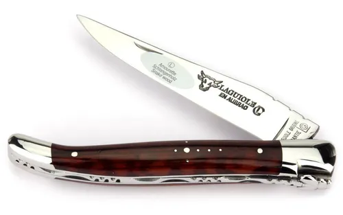 Laguiole en Aubrac Taschenmesser L0212AMIF, Griff 12cm Schlangenholz - Feder verziert - Stahl glänzend