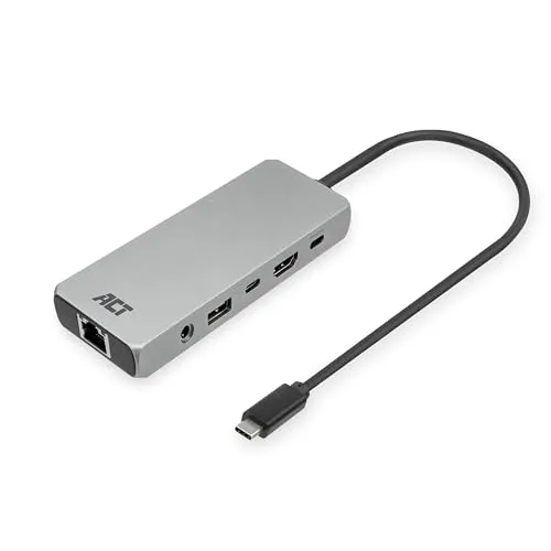 ACT USB C Docking Station 6-in-1 mit Aluminiumgehäuse, 8K @ 30Hz HDMI, 2-Port USB 3.0, USB Typ C 100W PD, LAN, Audio, Anschluss eines zusätzlichen Monitors an einen Laptop - AC7095