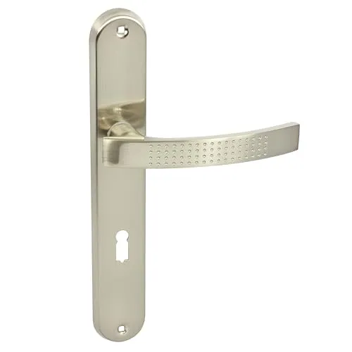 domino Türgriff 72 Drückergarnitur BB-Buntbart Set Langschildgarnitur Türklinke für Zimmertür, Bürotür, Kellertür & Innentür L-Form Türbeschläge aus Aluminiuml Nickel ALMA ECO M9