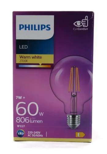 Philips LED Filament Leuchtmittel Globe G95 7W = 60Watt E27 klar warmweiß 742457