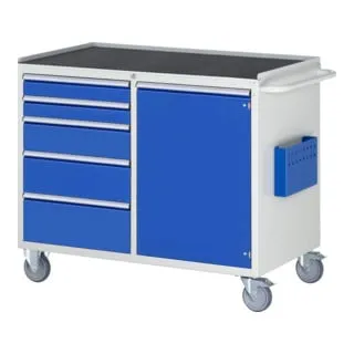 Rau Werkstattwagen Serie 7000 - 450kg Tragkraft - Montagewagen mit robustem Metall-Top, 5 Schüben und einem abschließbaren Schrank. Ideal für Werkstätten, bietet viel Stauraum und eine Tragkraft von 450 kg. Made in Germany!