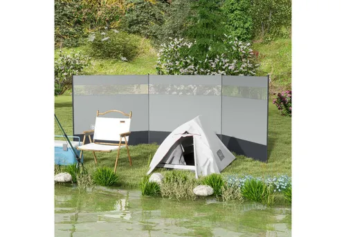 Outsunny Windschutz mit Lichtquellenfenster - Zelt-Windschutz, faltbar und ideal für Camping, Garten oder Strand; bietet zusätzlichen Sonnenschutz und Sichtschutz bei 440 x 140 cm.
