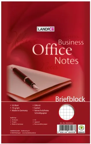 LANDRE 100050269 Briefblock Office 10er Pack A5 50 Blatt kariert 70 g/m² Schreib