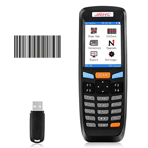 JRHC 1D Barcode Scanner mit 2.4GHz Wireless USB Empfänger - Multifunktionaler Barcode-Scanner für effiziente Inventarverwaltung, kabellos mit 1400 mAh Akku für bis zu 40 Stunden Nutzung, ideal für Lager und Einzelhandel.