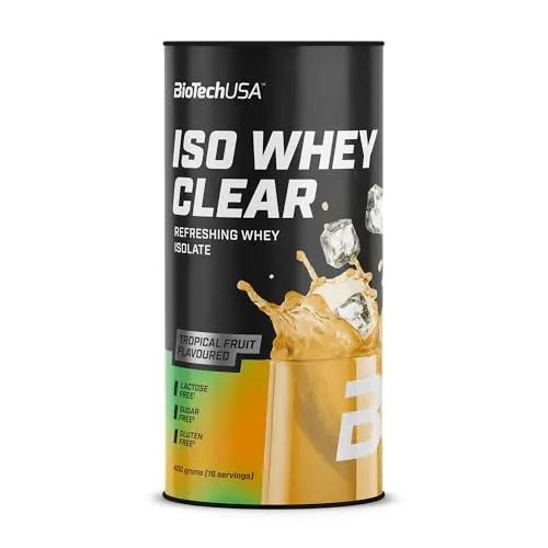 BioTechUSA Iso Whey Clear | Erfrischendes Molkenisolat mit Fruchtgeschmack | Hoher Proteingehalt | Mit Aminosäuren | Laktosefrei, Zuckerfrei, Glutenfrei | 400 g, Tropische Früchte