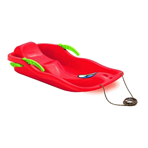HAC24 Kinder Schlitten mit Zugseil Kunststoff Kinderschlitten Bob Kinderbob Schneegleiter Schneerutscher Schneeflitzer (Rot)