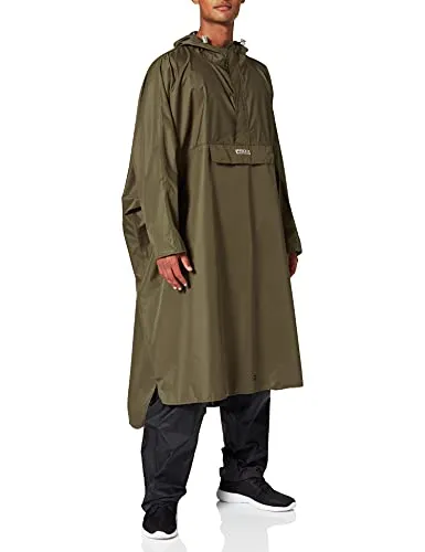 PRO-X elements Poncho High Peak, Oliv, XL/XXL - Funktionsjacke für Wanderer: Atmungsaktiver, wasserdichter Poncho mit elastischer Kapuze, großer RV-Brusttasche und separatem Packbeutel – ideal für jedes Abenteuer.