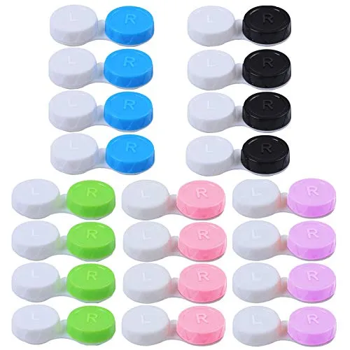 Jinlaili 20PCS Kontaktlinsenbehälter, Schutzhülle zu Kontaktlinsen und integriertem Spiegel, Kontaktlinsen, Brillenetui Tragbar, Reise Kontaktlinsen Set für Zuhause und Reisen - Blau, Rosa, Schwarz