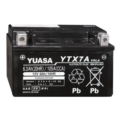 Yuasa YTX7A AGM 6Ah Motorradbatterie - Hochleistungs-Batterie mit AGM-Technologie, wartungsfrei und ideal für Motorräder, bietet zuverlässigen Start und lange Lebensdauer.
