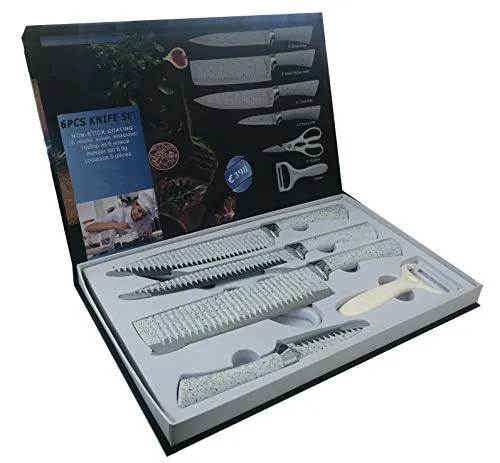 RHP 6tlg. Messer-Set + Sparschäler Kochmesser Fleischmesser Universalmesser Schälmesser Küchenschere Antibakteriell (Weiß)