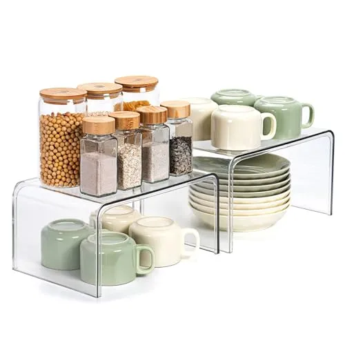 Klares Küchenschrank Organizer, 2 Modern Gewürz Organizer Küche, Küchen-Organizer, Stapelregal, Gewürzregal Stehend, Gewürztreppe, Kücheneckregal für Arbeitsplatte Küche Deko, Tassenregal, Tischregal