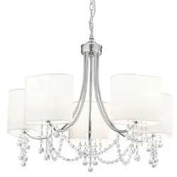 Xxxl Kronleuchter Nina, Höhenverstellbar in Weiß & Chrom - Eleganter Kronleuchter aus Metall, Glas und Textil, 106 cm groß, ideal für stilvolle Innenbeleuchtung, individuell höhenverstellbar für perfekten Lichtgenuss.