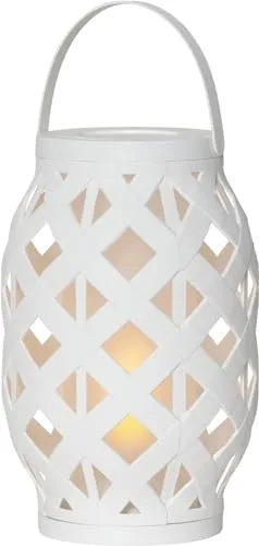 Garten-Laterne FLAME L weiß, Feuer-Effekt & Timer