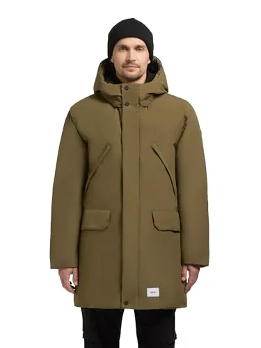 khujo Herren Kurzmantel warme lange Winterjacke mit gefütterter Kapuze Figaro Scrub Green Gr. XL