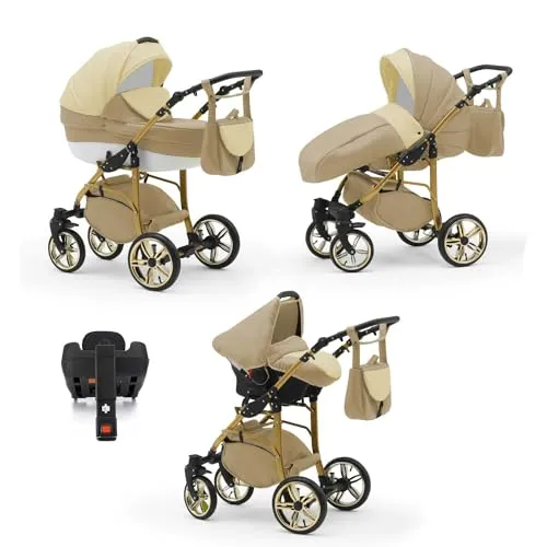 Kinderwagen-Set 5 in 1 Neo Gold - 17 Teile, inkl. Sportsitz und Autositz - Kinderwagen mit 5 in 1 Funktionalität, inklusive Wanne, Sportsitz und Autositz. Höchster Komfort durch Federung und große Luftbereifung, erhältlich in 22 Farben.