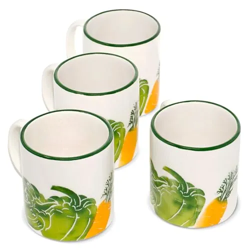 Lashuma Kaffeetassen Keramik, Teetassen mit Henkel 300 ml, 4er Tassenset bunt Gemüse