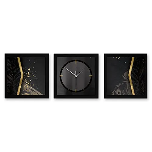 Kreative Feder 3D Designer-Wanduhr Black Elegance 3-teilige Funkuhr 90x30cm Schwarz in modernem Metallic-Look rechteckig ohne Tickgeräusche (Black Elegance, 90x30cm; leises Funkuhrwerk)