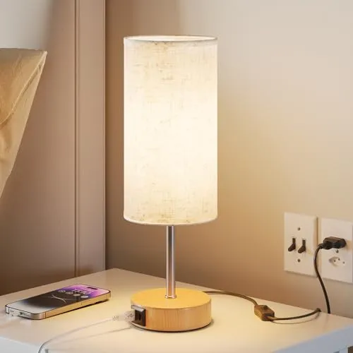 UPXNBOR Nachttischlampe mit Ladefunktion über USB-A- und USB-C-Anschlüsse, Nachttischlampe Touch Dimmbar mit 3 Stufen warmem Licht für Schlafzimmer und Wohnzimmer (E27 Glühbirne inklusive)