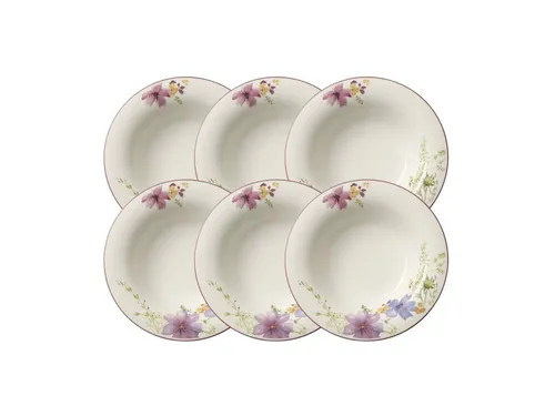 Villeroy & Boch Mariefleur Basic Suppenteller, Weiß 25 cm - Suppenteller aus hochwertigem Porzellan, ideal für Eintöpfe und Gemüsesuppen, mikrowellensicher und spülmaschinenfest für den täglichen Gebrauch.