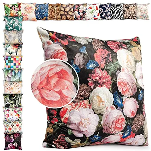 ANRO Kissenbezug Kissenhülle Kissen Deko-Kissen Sofa Kissen Couch Kissen Roses in Black 50x50cm ohne Füllung