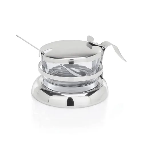 TAMLED Parmesan/Marmeladen Menage Ø 8,8 cm H 6 cm Konfitüre Mus Soße Honiggläschen Schokoaufstrich Dekogefäß Zuckerdose Gewürztöpfchen Dipschälchen Edelstahllöffel Glasbehälter Buffet gedeckter Tisch