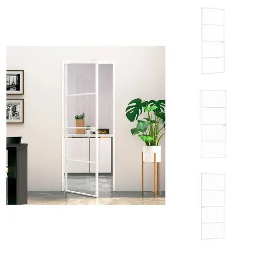 vidaXL Innentür Weiß 76x201,5 cm Hartglas & Aluminium Schlank - Haustüren