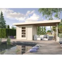 Weka Holz-Gartenhaus WekaLine Flachdach Unbehandelt 500 cm x 284 cm - Holz-Gartenhaus mit 10,5 m², modernem Design und praktischem Dachüberstand für zusätzliche Nutzungsmöglichkeiten. Ideal für Gartenutensilien oder als gemütlicher Sitzplatz.