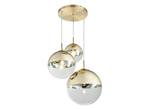 Ausgefallene Pendelleuchte 3-flammig mit Glaskugeln in Gold & Klarglas - Hängeleuchte mit luxuriösen Glaskugeln, inklusive dimmbaren E27 Filament LED Leuchtmitteln für individuelle Beleuchtung in jedem Raum.
