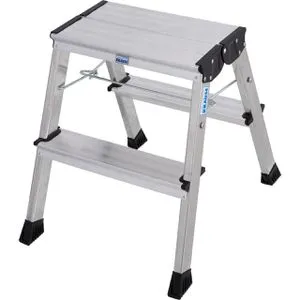 Krause 130037 Klapptritt - 2 x 2 Stufen Aluminium, Roll-Stop-Automatik für sicheren Stand und max. Belastung bis 150 kg
