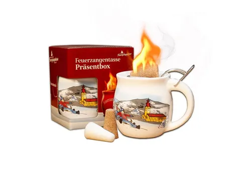 Feuerzangentasse Bowle-Set Feuerzangentasse 1er-Set (Feuerzangenbowle Set, 5-tlg., 1x Feuerzangentasse, 3x Zimtzuckerhütchen, 1x Rezeptheftchen), hitzebeständige Keramik, Edelstahl-Feuerzange
