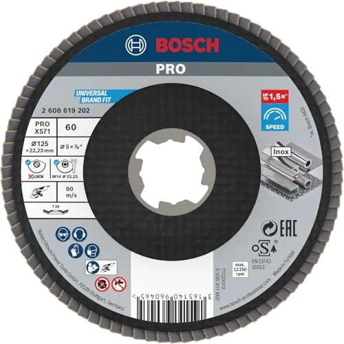 Bosch Accessories gewinkelte Fächerschleifscheibe Best (für Metall, X-LOCK, X571, Ø125 mm, Körnung K60)