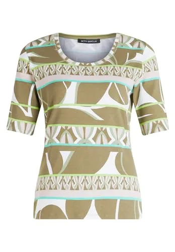Betty Barclay Damen Basic Shirt mit Rippenstruktur in Khaki, Größe 38 - T-Shirt für Damen mit taillierter Passform und Rundhals-Ausschnitt, aus hochwertigem Material für optimalen Tragekomfort.