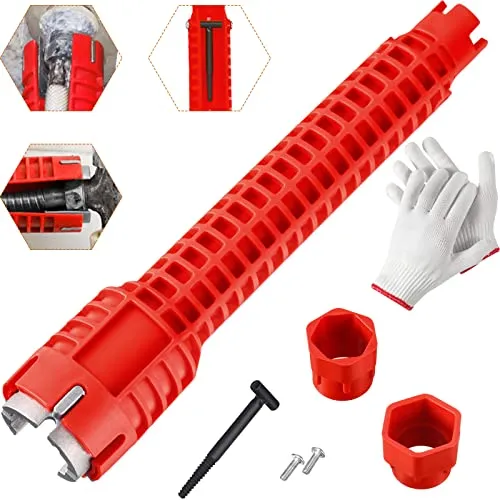 Eowppue 8-in-1 Wasserhahn & Spüle Installer Spülbecken Werkzeuge Multifunktionaler Schlüssel Hydraulische Werkzeug Spülbecken Schlüssel Hydraulische Schlauchabzieher Toilette Badezimmer Küche (rot)