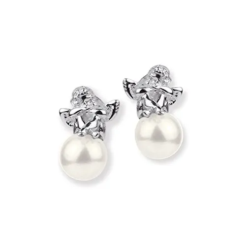 Heartbreaker Engel Ohrstecker mit Muschelkernperle - Ohrringe für Damen aus hochwertigem 925 Sterling Silber, mit einem schlafenden Engel auf einer 8 mm Muschelkernperle - ein zeitloser Glücksbringer und perfektes Geschenk für jeden Anlass.