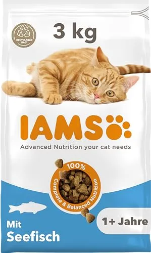 IAMS Katzenfutter trocken mit Fisch - 3 kg Premium Trockenfutter für Katzen 1-6 Jahre, fördert gesunde Gelenke und glänzendes Fell