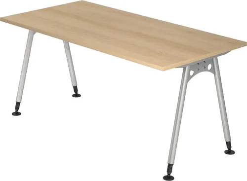 Hammerbacher Schreibtisch AS 16, Eiche/Silber, Höhenverstellbar - Kinderschreibtische, manuell höhenverstellbar für optimale Anpassung an das Wachstum Ihres Kindes, robust und langlebig mit melaminharzbeschichteter Oberfläche.