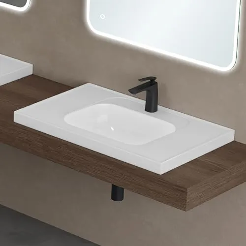 doporro Waschbecken Einbauwaschbecken aus Mineralguss Weiß Waschtisch BTH: 80x50x16.5cm Waschplatz Colossum3601