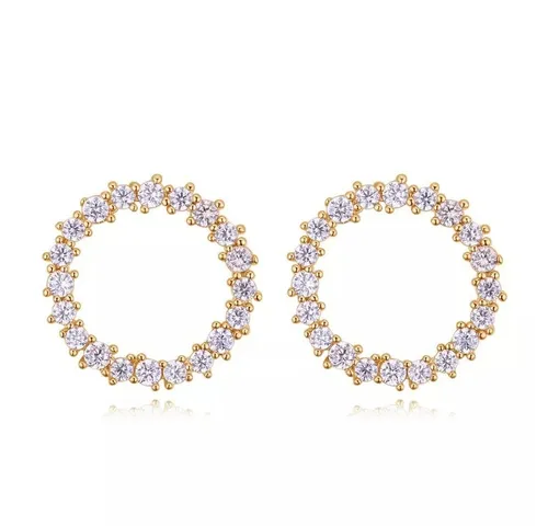 LÖB Paar Ohrstecker 18K Gold vergoldet Ohrstecker Kreis Offen Rund Glitzer Zirkonia Steine (Geschenke für Frauen Beste Freundin Mutter Mama Damen zum Geburtstag Weihnachten Weihnachtsgeschenke, Inkl. Schmuckbox), Damen Ohrringe Ring Strass Modern Dünn Rund Geometrisch Minimalistisch