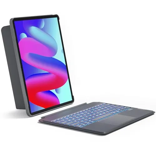Inateck Tastatur Hülle für iPad Air 13 Zoll & iPad Pro 12.9 Zoll - Kabellose Tastatur mit abnehmbarem Touchpad und 7-farbiger Hintergrundbeleuchtung für ein komfortables Tipperlebnis und maximale Flexibilität in Hoch- und Querformat.