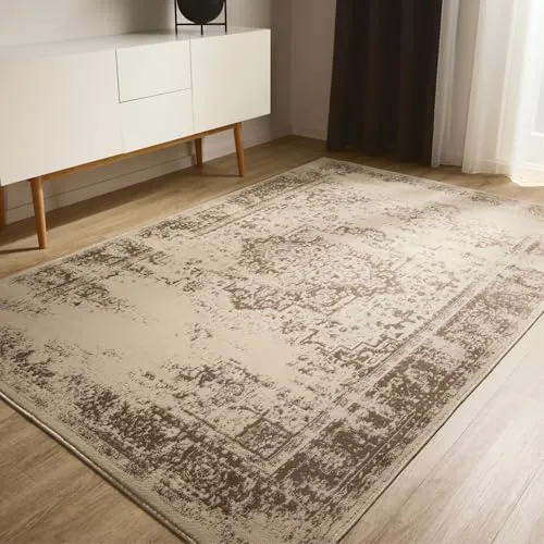 benuta Basic Teppich Suki - Creme/Braun 120x170 cm - Teppich im Vintage-Orient Style, pflegeleicht und ideal für Wohnzimmer oder Schlafzimmer. Der flor sorgt für angenehme Wärme und eine gemütliche Atmosphäre.