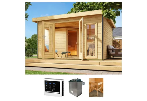 KONIFERA Saunahaus Maiko 3 SET B, BxTxH: 369 x 309 x 229,5 cm, 38 mm, Ofen 9 KW externe Strg easy