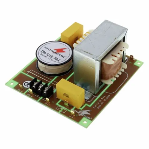 Monacor DN-1218 PAX Frequenzweiche - 2-Wege Frequenzweiche für 8 Ohm mit einer Trennfrequenz von 2500 Hz und einer maximalen Eingangsleistung von 600 Watt, ideal für hochwertige Audioprojekte.